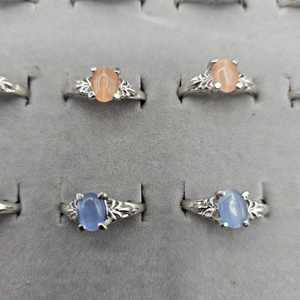 Ring Lot 21 Piece Silver Tone Glass Cabochons Sizes 5-8 Black Yellow Orange Blue - Picture 5 of 9